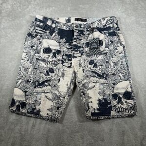 Rebel Vengeance Shorts Mens 42 Black White Skull Floral Tapestry Goth Streetwear
